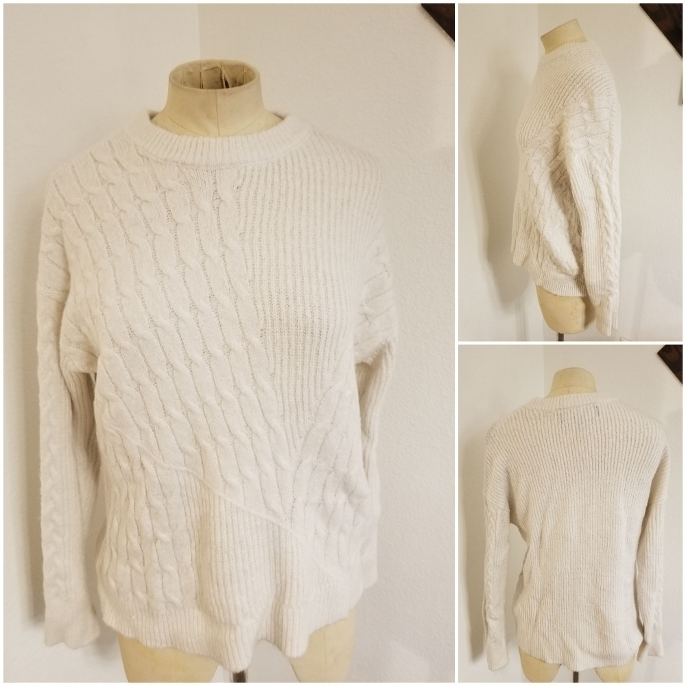 Kendall +Kylie Cable Knit Sweater XS Crewneck White